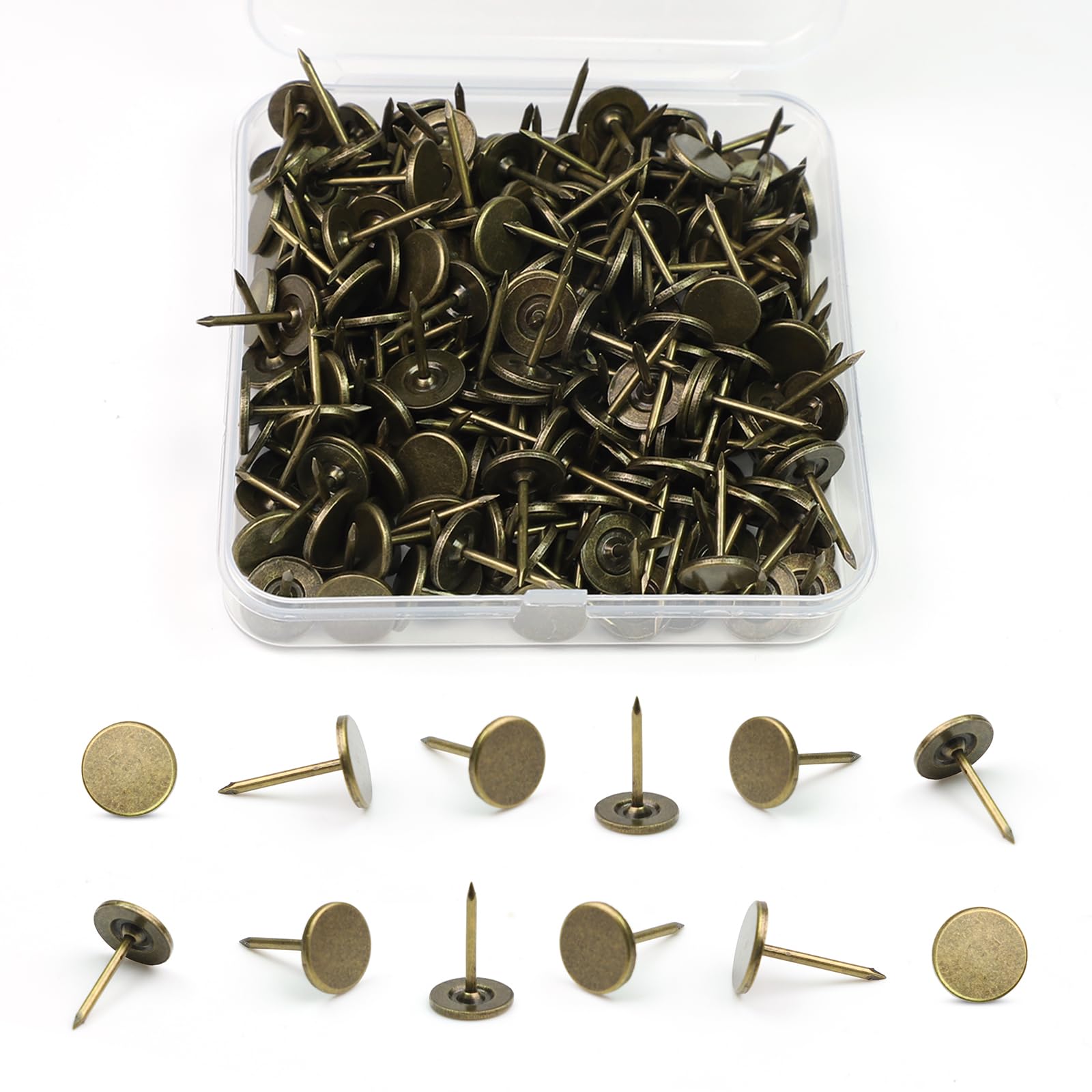 220PCS Heavy Duty Thumb Tacks, Bronze Drawing Pins with Storage Box, Flat Head Push Pins Upholstery Tacks for Bulletin Board, Decorative Drawing Nails for Wall, for Home Office DIY Projects
