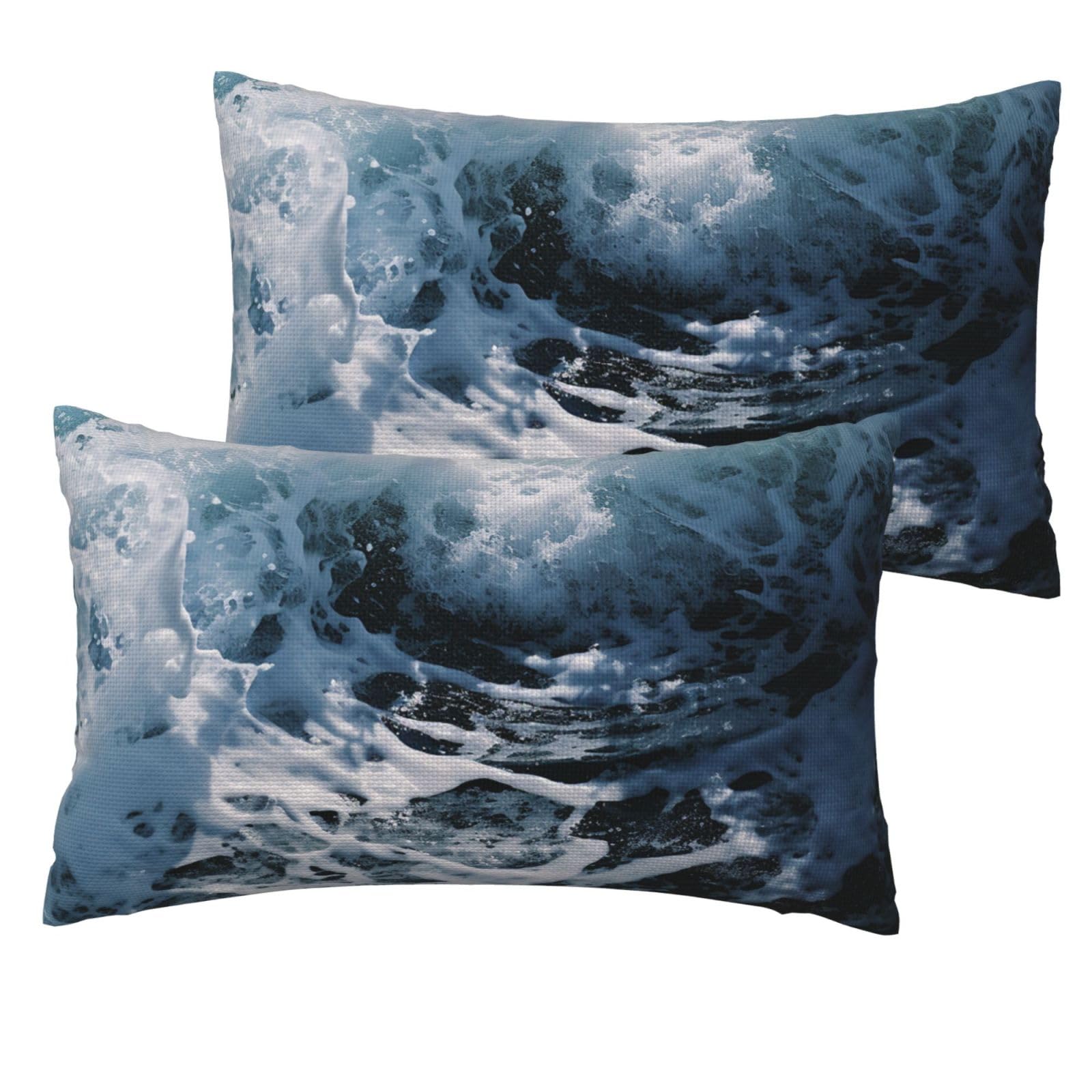 2 Pack Pillow Cases with Hidden Zipper, Soft Breathable Decorative Pillow Covers for Hair and Skin, Ocean Splash Foam Pillowcases 12"x20" Bed Pillow Protectors Cover for Sleeping Gifts