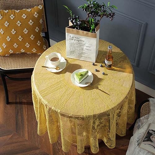 Miniatura 3 de Mantel vintage de encaje amarillo de 60 pulgadas, bordado floral, estilo bohemio, shabby chic, para boda, fiesta de Halloween, cenar, vacaciones, 1