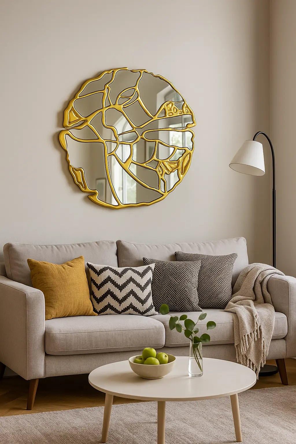 Miroir mural décoratif pour illuminer un salon sombre bois doré