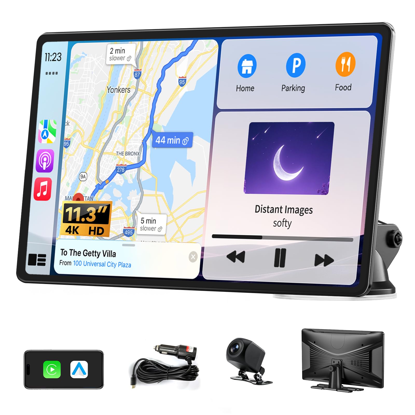Enlarged 11.3" Apple CarPlay Screen for Car, Android Auto, 4K HD Screen