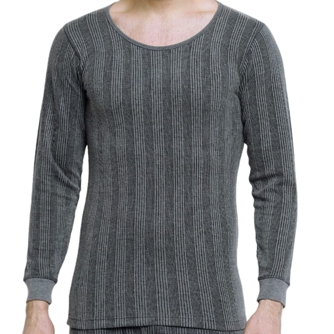 Men's Quilted Cotton Thermal Tops| Winter Body Warmer Full Sleeves and Deep Round Neck Tops| Charcoal Melange Colour
