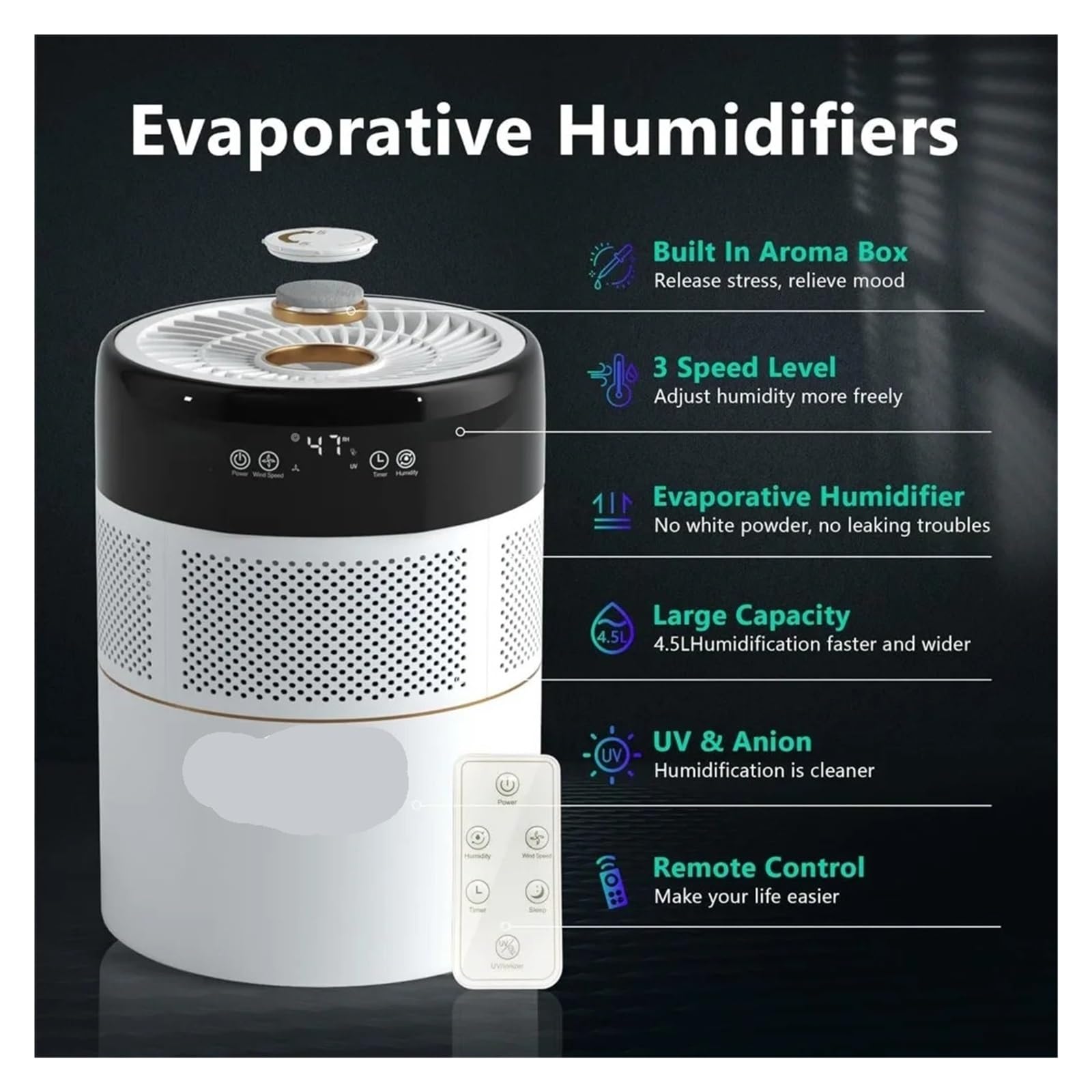 Nawilżacz, Nawilżacz Parowy, Powietrza Cool Moisture O Wydajności 400 Ml/h I Oczyszczacz Z Anionami Filtrem Dla Niemowląt, Sypialnia Dzieci, Cicha Praca dla Zakładu Domowego