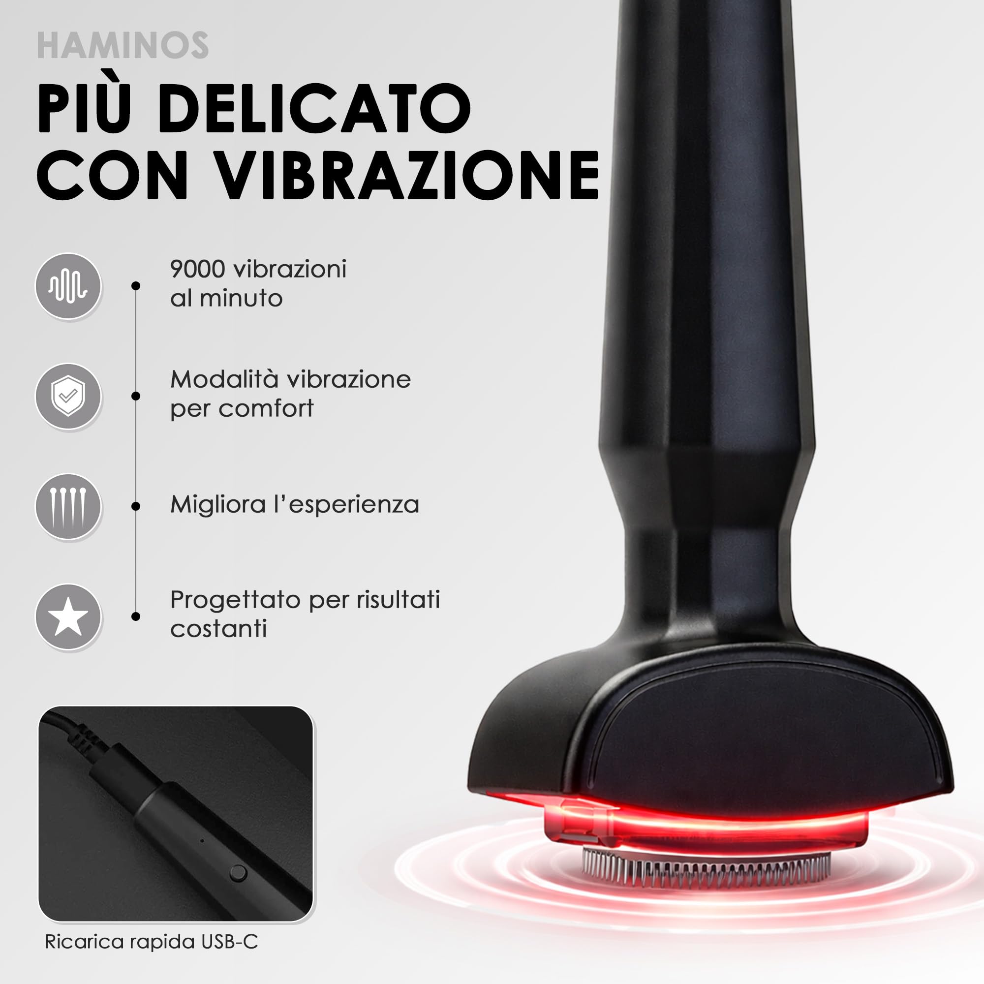 Derma Stamp 0,25 mm per Cuoio Capelluto e Pelle, Dispositivo Microneedling 4 in 1 con 2 Testine ad Aghi, Luce Rossa, Microcorrente, Vibrazione, Ricaricabile USB-C