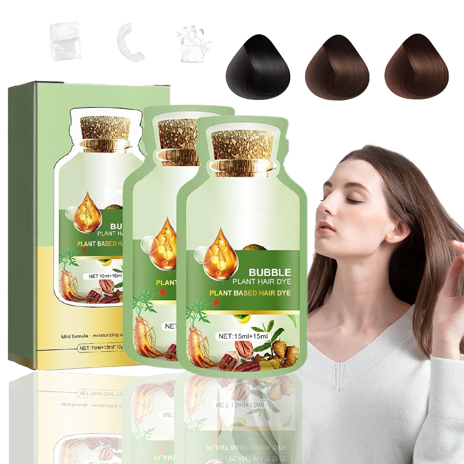 zhnnt 30ML 10Packs/Box Natural Plant Hair Dye,New Botanical Hair Dye Shampoo,Natural Plant Hair Shampoo Dye For Grey Hair Coverage?Women And Men (Natural Black)