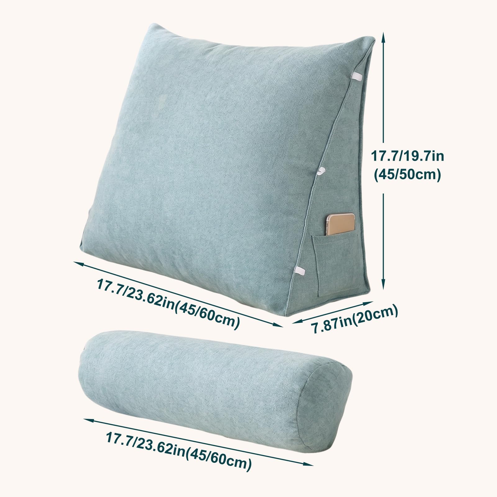 Cuscino da Lettura per Letto, Schienale Letto con Poggiatesta Regolabile 3 Posizioni, Cuscino Schienale Divano in Velluto Coreano con Tasche, Fodera Rimovibile,Blackgray,60X50X20CM