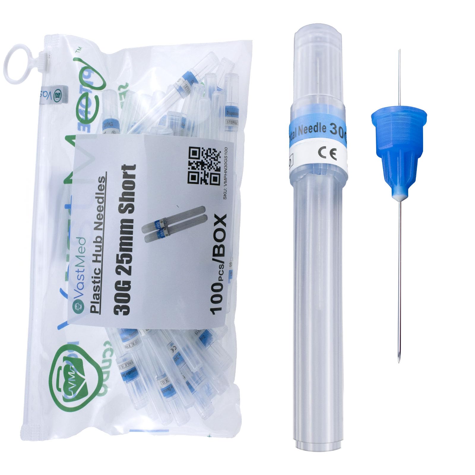 300 Pcs Dental Grade Plastic Hub Needles 30G Short by Vastmed | Disposable Dental Needles Self-Threading Tri-Bevel Point Needles