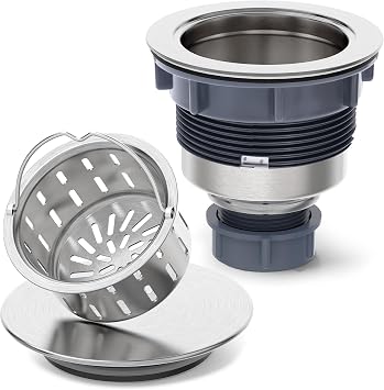 BOTEMY Kitchen Sink Drain Assembly with Removable Deep Basket Strainer, Anti-Clog Sink Drain Kit, Stainless Steel & ABS, Easy Clean Lift-Out Strainer, Fits Standard 3-1/2 Kitchen Sinks - Brushed
