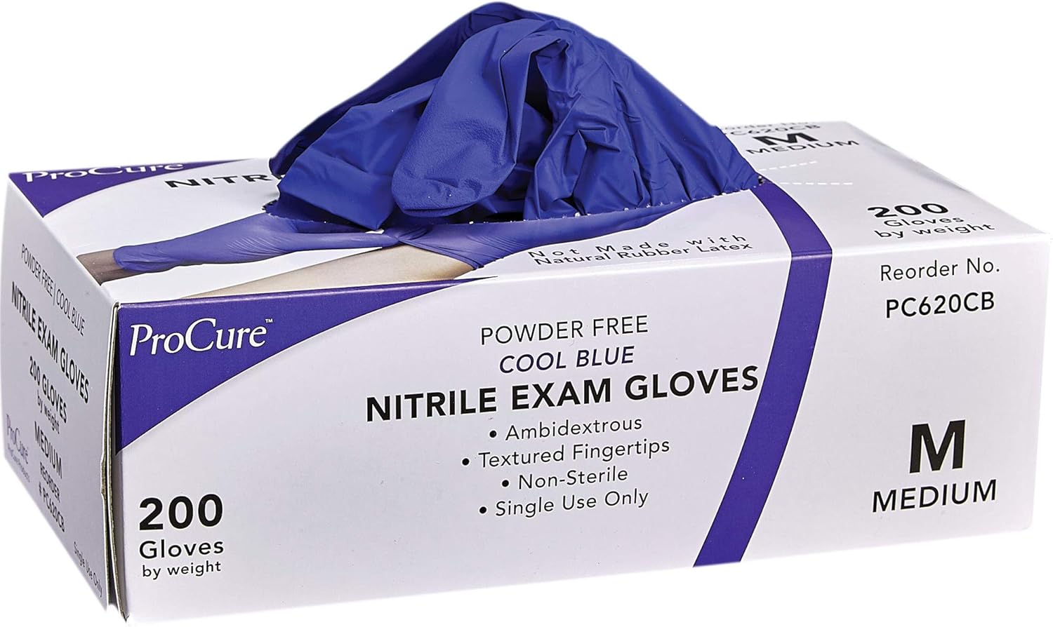 ProCure Disposable Nitrile Gloves Medium, 200 Count - Powder Free, Rubber Latex Free, Medical Exam Grade, Non Sterile, Ambidextrous - Soft with Textured Tips - Cool Blue : Industrial & Scientific