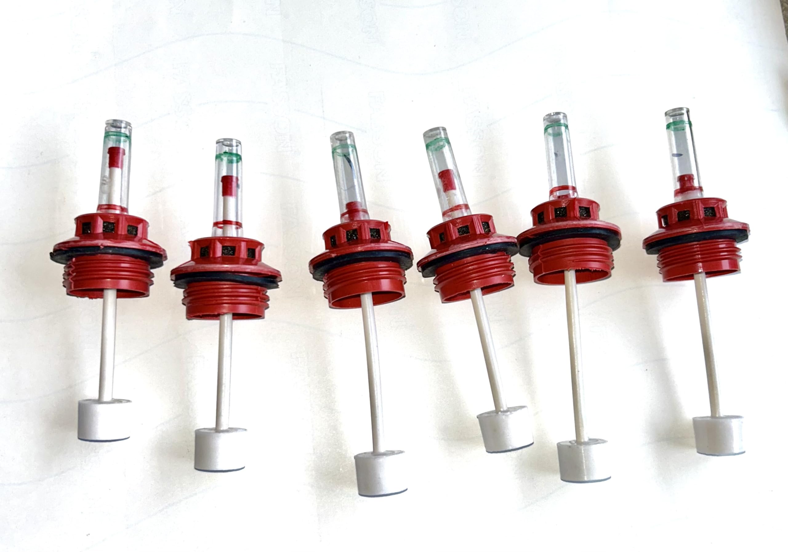 Luminous Compatible [NOT for EXIDE Batteries] Inverter Battery Water Level Float Indicator Cap Set with Fumes Filtration - 1 Set of 6 Pieces for 1 Battery (Red-30 mm)