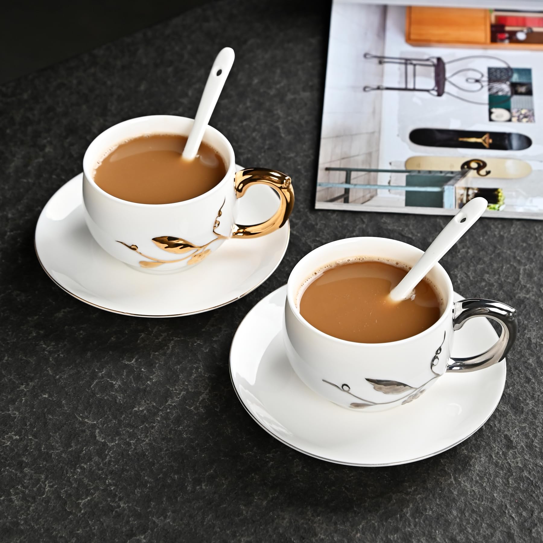 Mug à café en Porcelaine Fine Blanche Peinte à la Main, idéal pour Les Lattes, cappuccinos, thés et expressos, pour Les Amateurs de café, de thé de l'après-midi et de thé