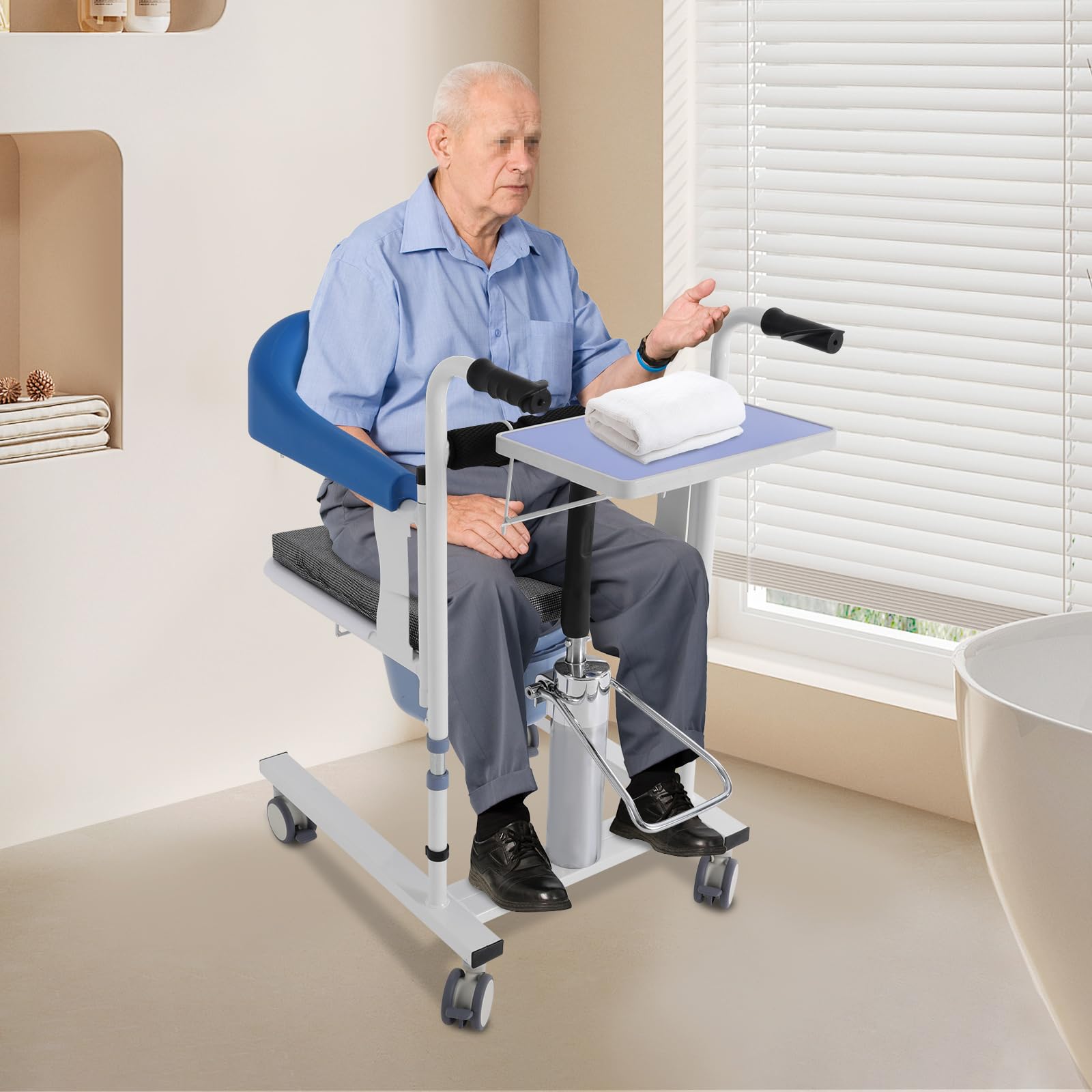 Elevador hidráulico para pacientes, hasta 100 kg, altura regulable, con cómoda, 4 ruedas universales, silla de ruedas para ancianos, embarazadas, personas con discapacidades y postop