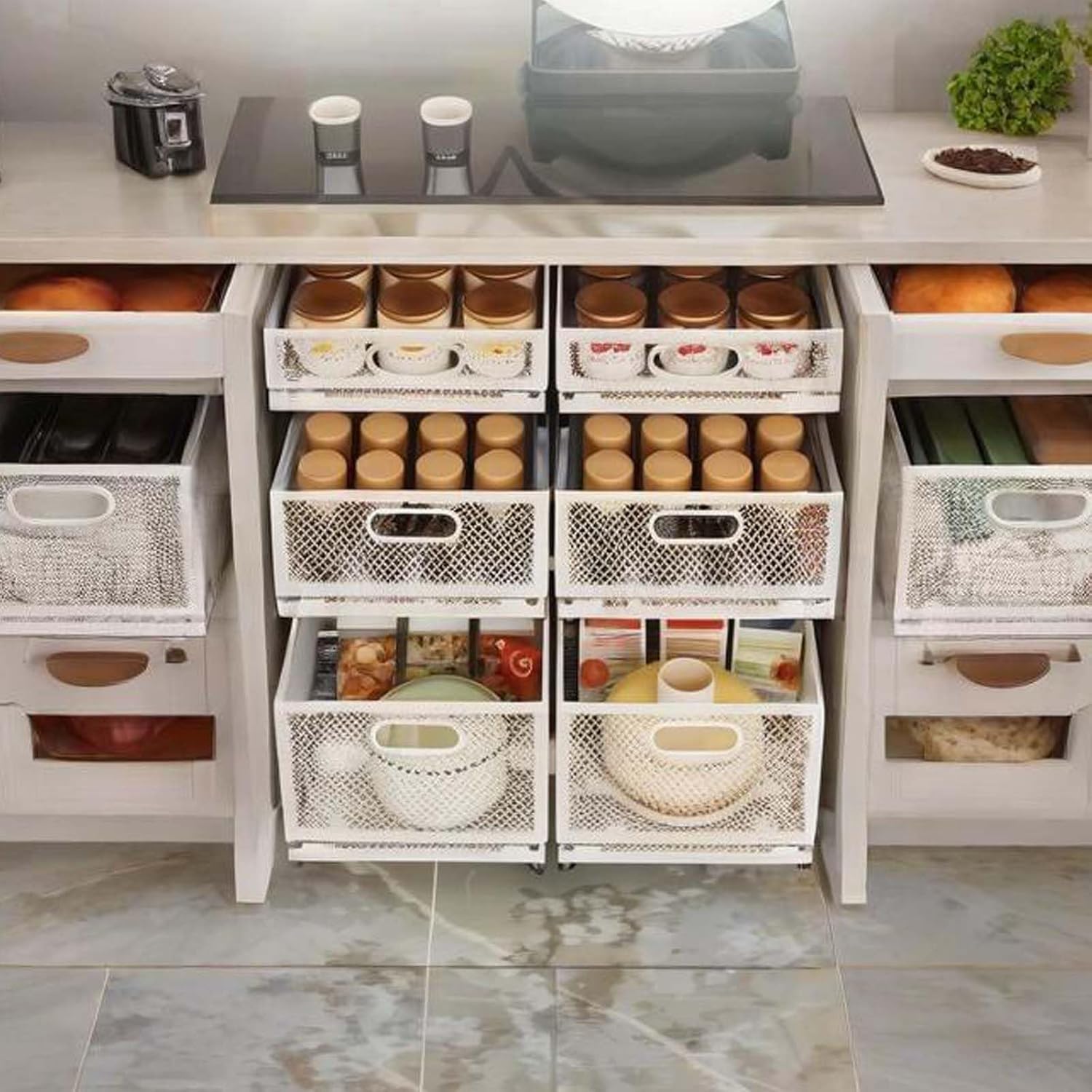 Pull-Out Cabinet Organizer W 9.4"x D 15.7"XH 8.3" Metal Steel Slide Basket with Adhesive Rails for Kitchen, Closet, Pantry Storage bathroom Sliding Drawer Rack undersink shelf