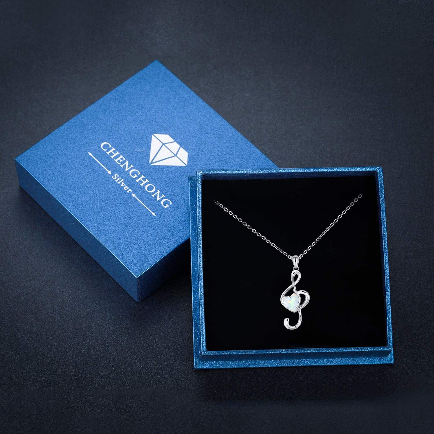 CHENGHONG Gifts for Music Lovers Musical Note Necklace 925 Sterling Silver Opal Treble Clef Piano Necklace Jewelry Gifts for Women, Mom - Image 6