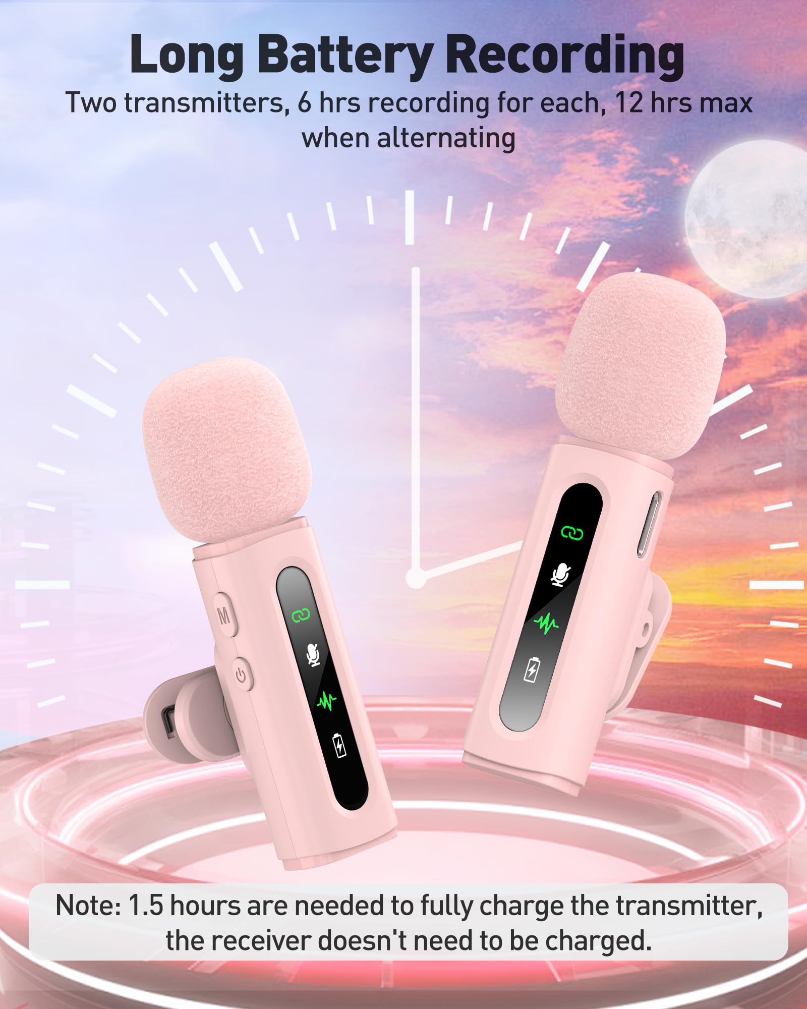 USB C Lavalier Microphone Wireless Mini Mic for Type-C Android Phone/Tablet/PC Video Recording Clip-on Mics with Rotatable Clip&Denoise Recording, Ideal for Vlog Tiktok Youtube Content Creator, Pink: Pink Without Charging Case
