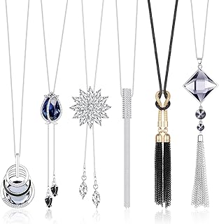 Jstyle 6 piezas de collar largo para mujer, chapado en plata, diamantes de imitación, flor de borla, collar, joyería, regalos para mujer