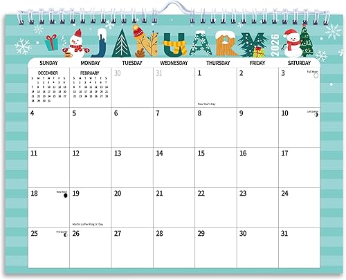 Calendario de pared 2026, calendario en espiral colgante, papel de pared de noviembre de 2025 a diciembre de 2026, grosor de 11 x 8.5 pulgadas,