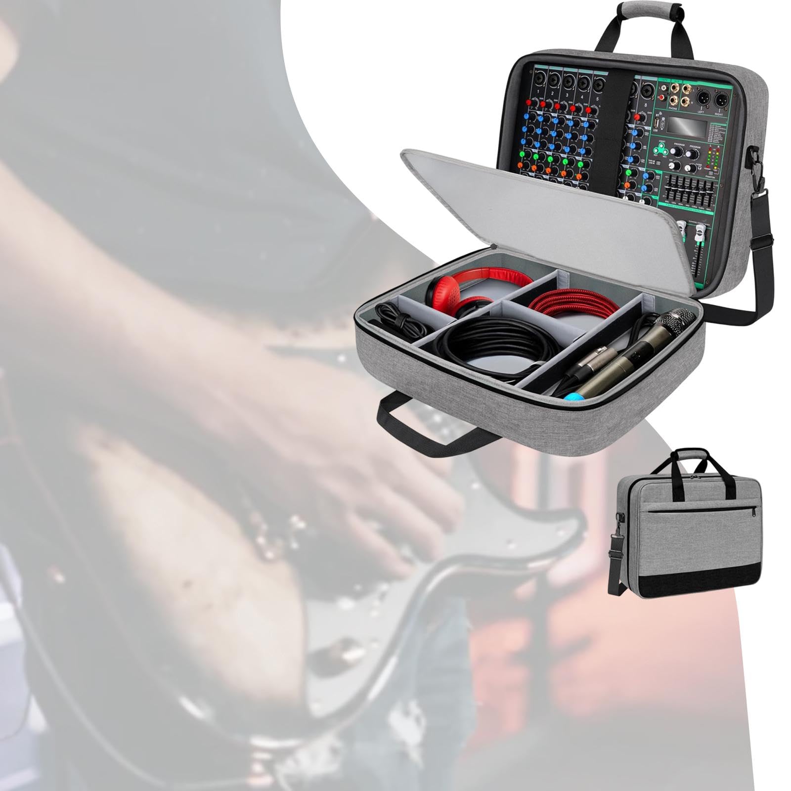 Custodia per mixer audio, borsa per cavi e microfoni con scomparti, borsa per mixer di protezione