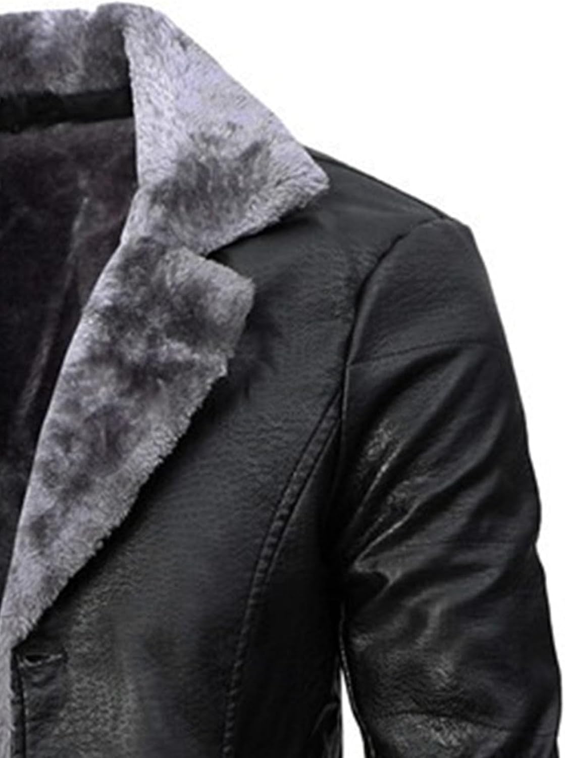 Maiyifu-GJ Men's Faux Leather Motorcycle Jacket Fleece Lined Fur Collar Jackets Windproof Warm Winter Trench Coats