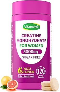 Creatine Monohydrate for Women Chewable Tablets Micronized & Instantized Creatine Chews, Yuzu Flavor, Clean Creatine Supplement for Women, 120 Tablets