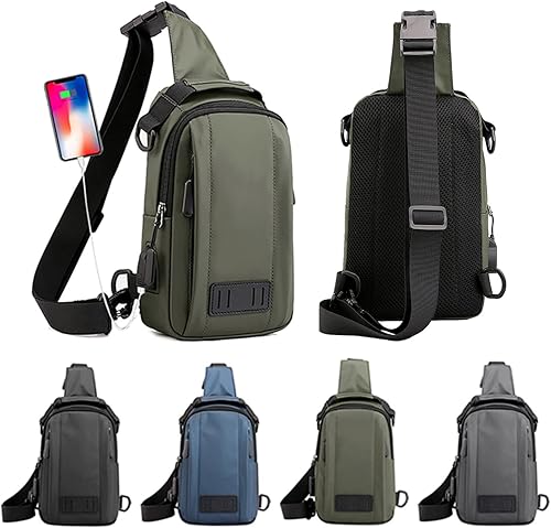 successthop Bolsa de mensajero con puerto de carga USB, bolsa cruzada multifuncional para viajes, mochila casual para hombre (verde)