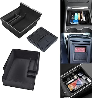 Center Console Organizer Tray 3PCS For 2021 2022 2023 Tesla Model 3 Model Y Interior Accessories Flocked Center Console Organizer Armrest Hidden Cubby Drawer Storage Box ABS Material Custom Upgrade