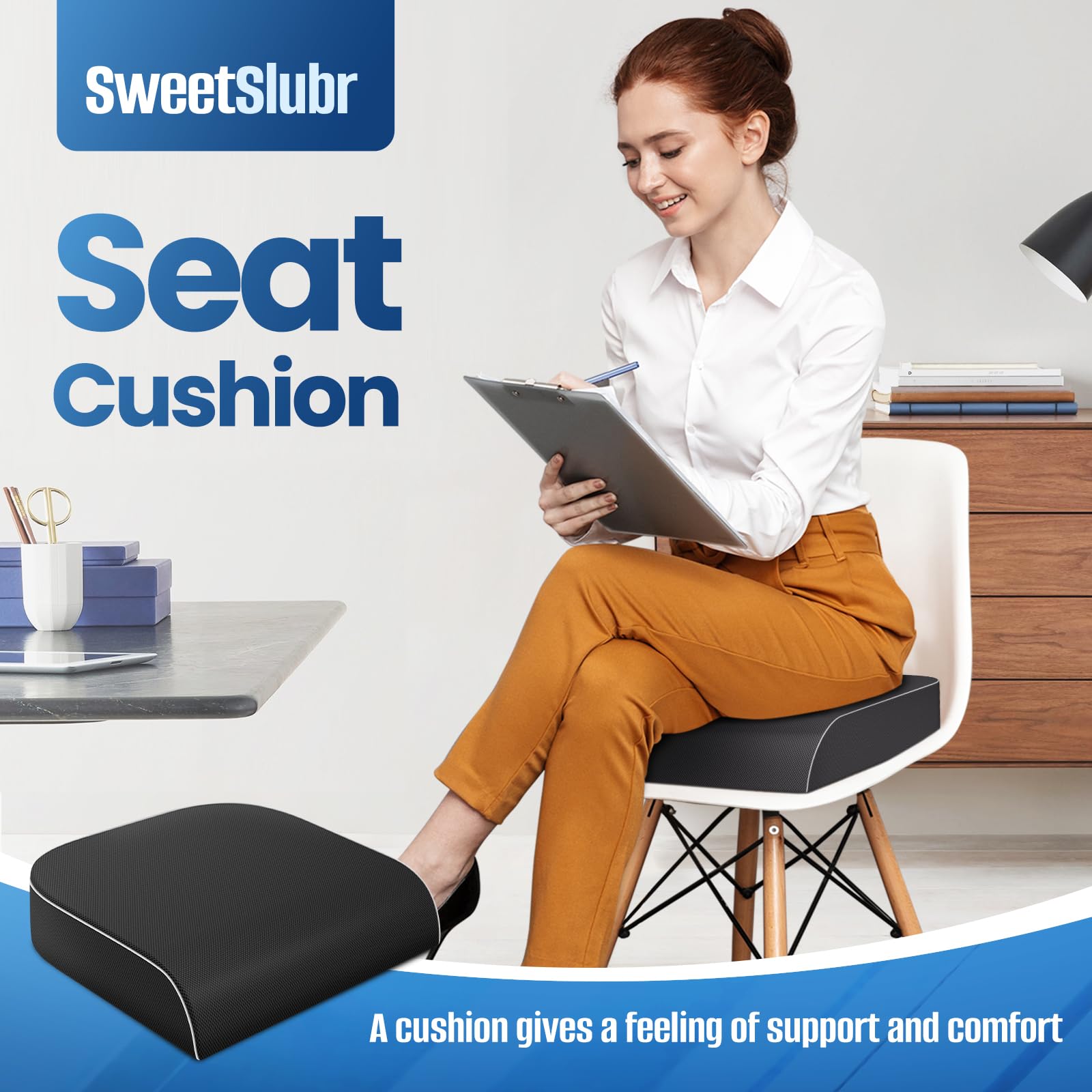 SweetSlubr Seat Cushion for Tailbone Pain Relief Office Chair Cushion Memory Foam Large Chair Cushion with Non-Slip Cover — view 7