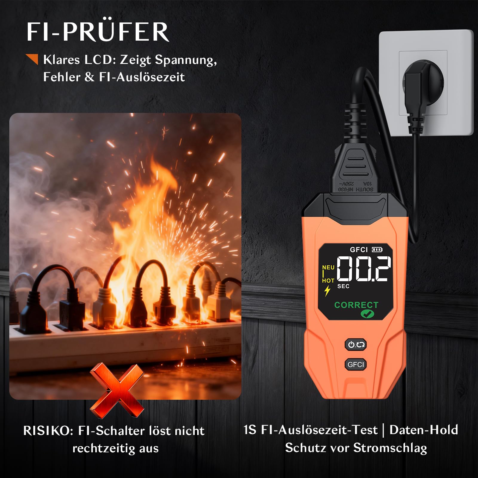 Sicherungsfinder Set, Ortungsgerät Stromkreise mit Steckdosentester FI-/Verdrahtungstest, berührungsloser Spannungsprüfer mit Lampe, LCD-Display 230V NCV Phasenprüfer Leitungssuchgerät