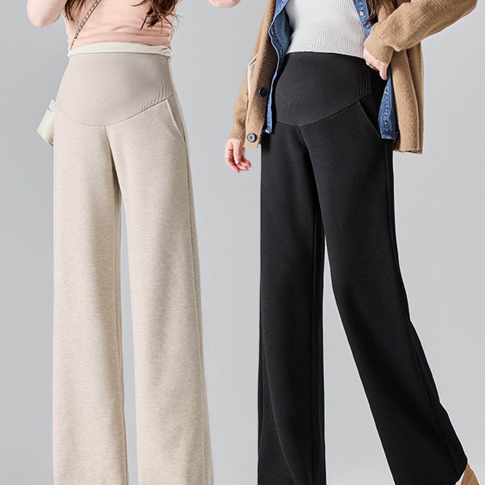 Pantalon de grossesse extensible avec soutien du ventre, tissu doux, jambes larges, coupe ample, pantalon de maternité décontracté