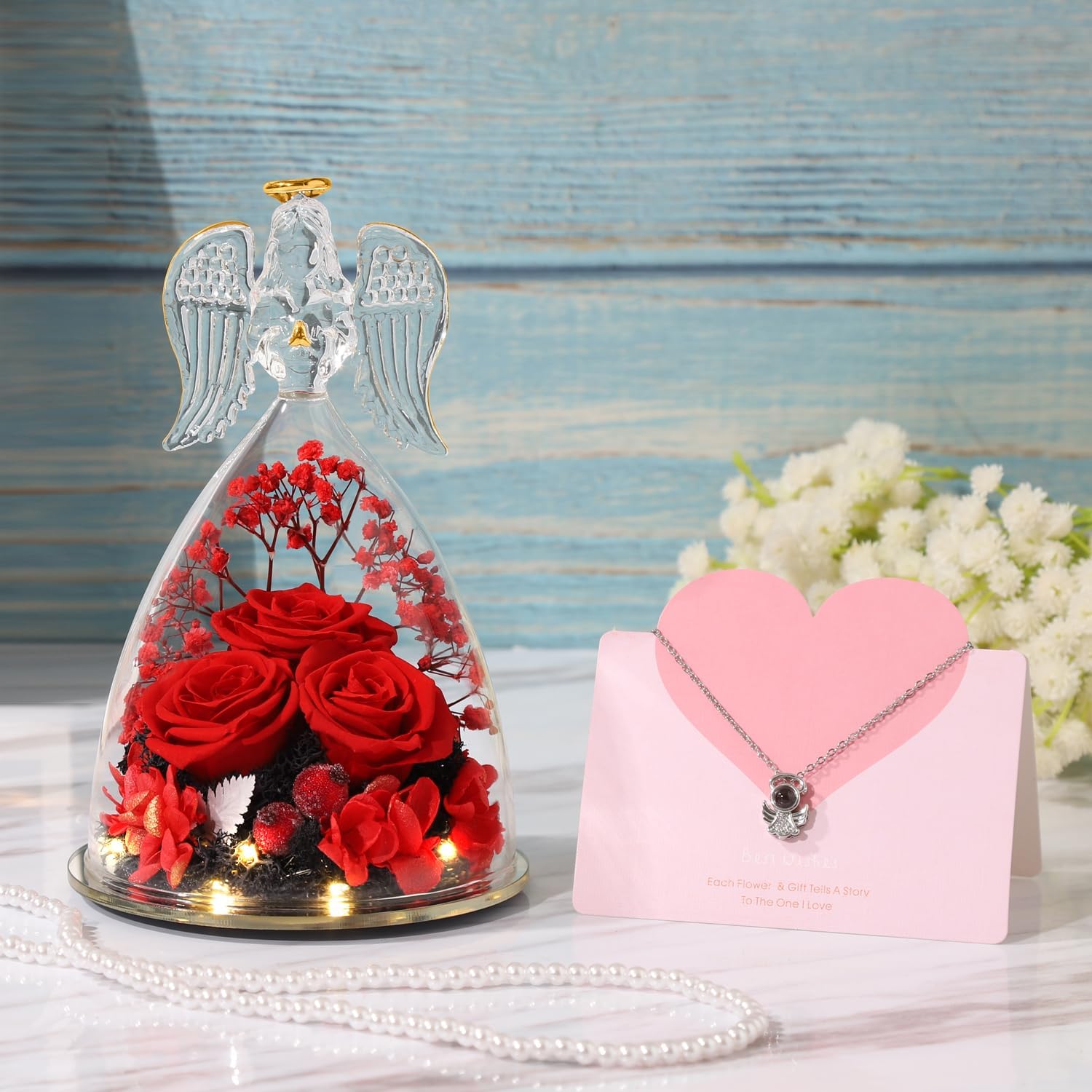 ANWEAO Valentines Day Gifts for Her,Preserved Real Rose in Angel Glass Crystal Angel Figurines,The Best Mothers Day Anniversary Birthday Gifts for Wife Girlfriend Women Mom Best Friend Her - Image 7