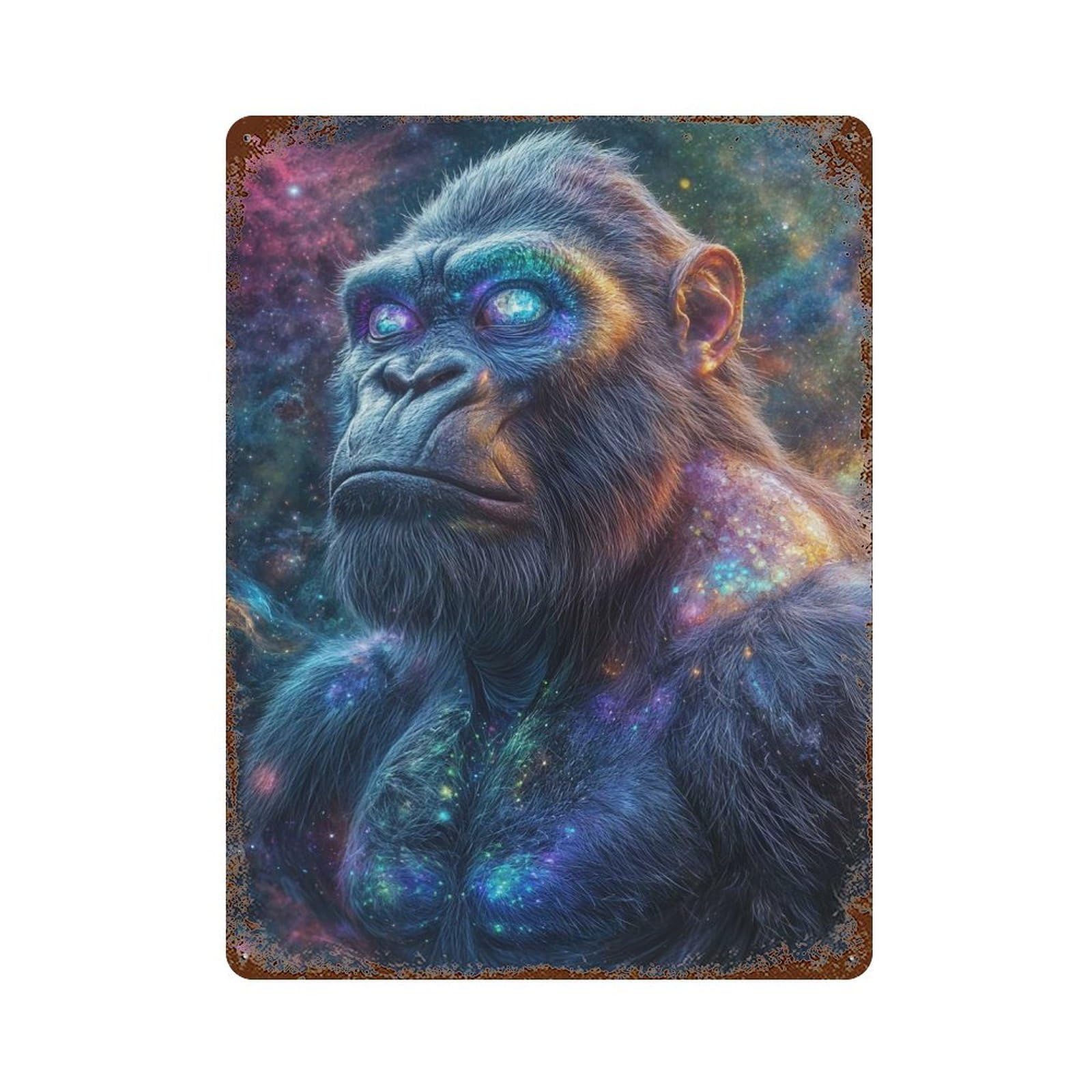 Galactic Titan The Cosmic Ape Rustic Tin Plaque 15.7"x11.8", Ideal for Shed, Workshop And Garage Wall Decor