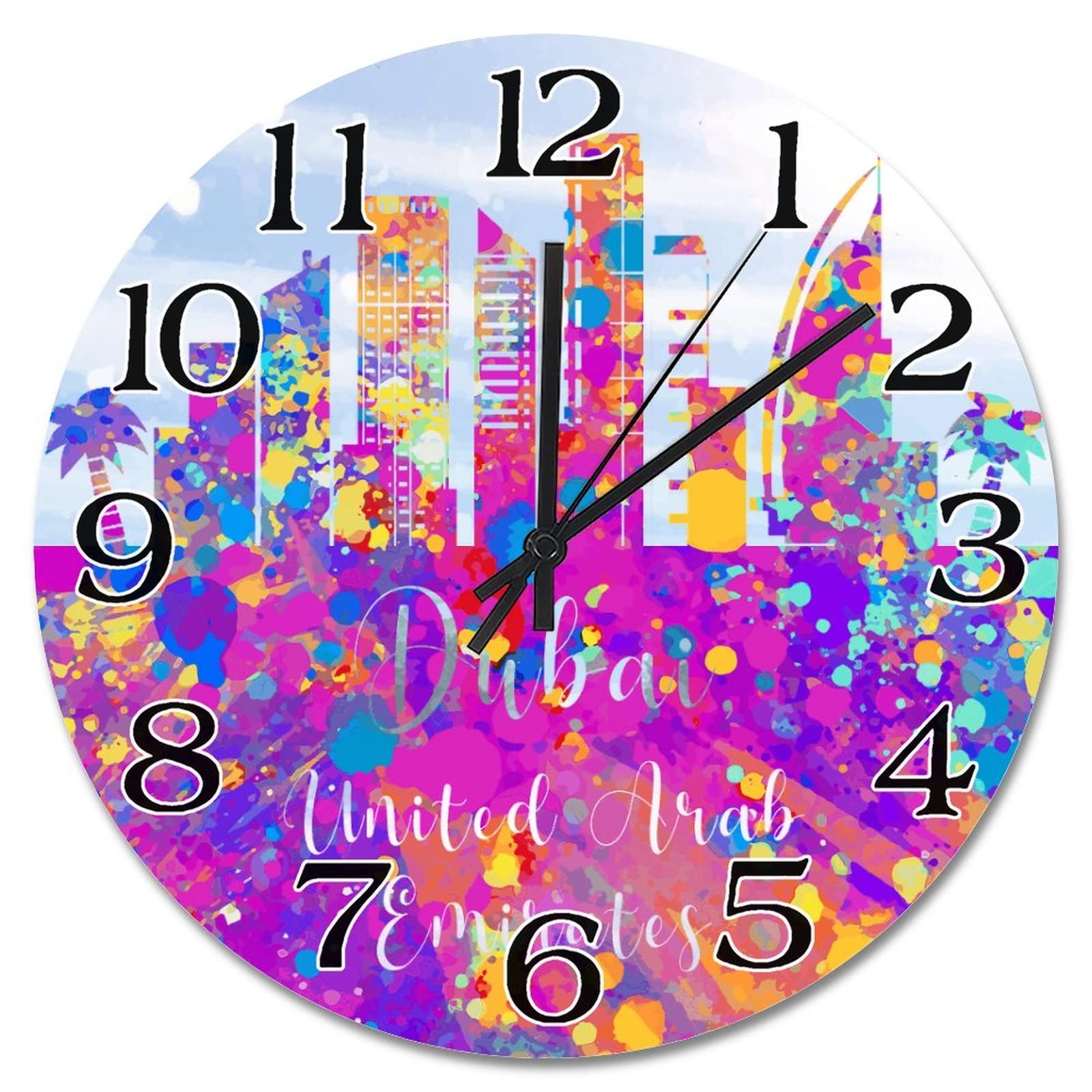 Horloge murale de Dubaï aquarelle, une décoration murale raffinée et artistique de 38,1 cm