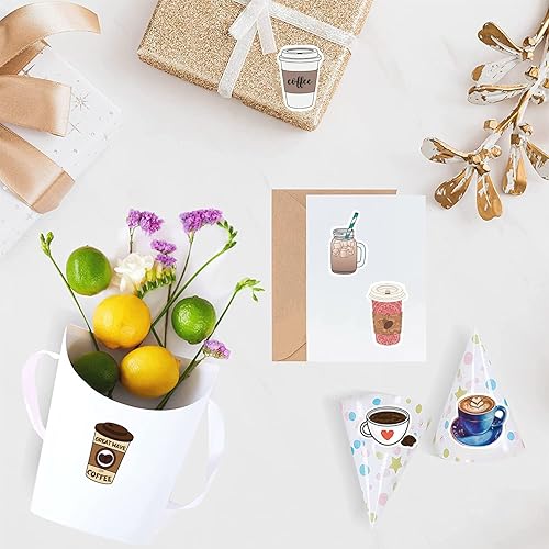 Miniatura 3 de 500 calcomanías de café, etiquetas de bebida de dibujos animados de 1 pulgada con 8 patrones, rollos de calcomanías autoadhesivos para álbumes de