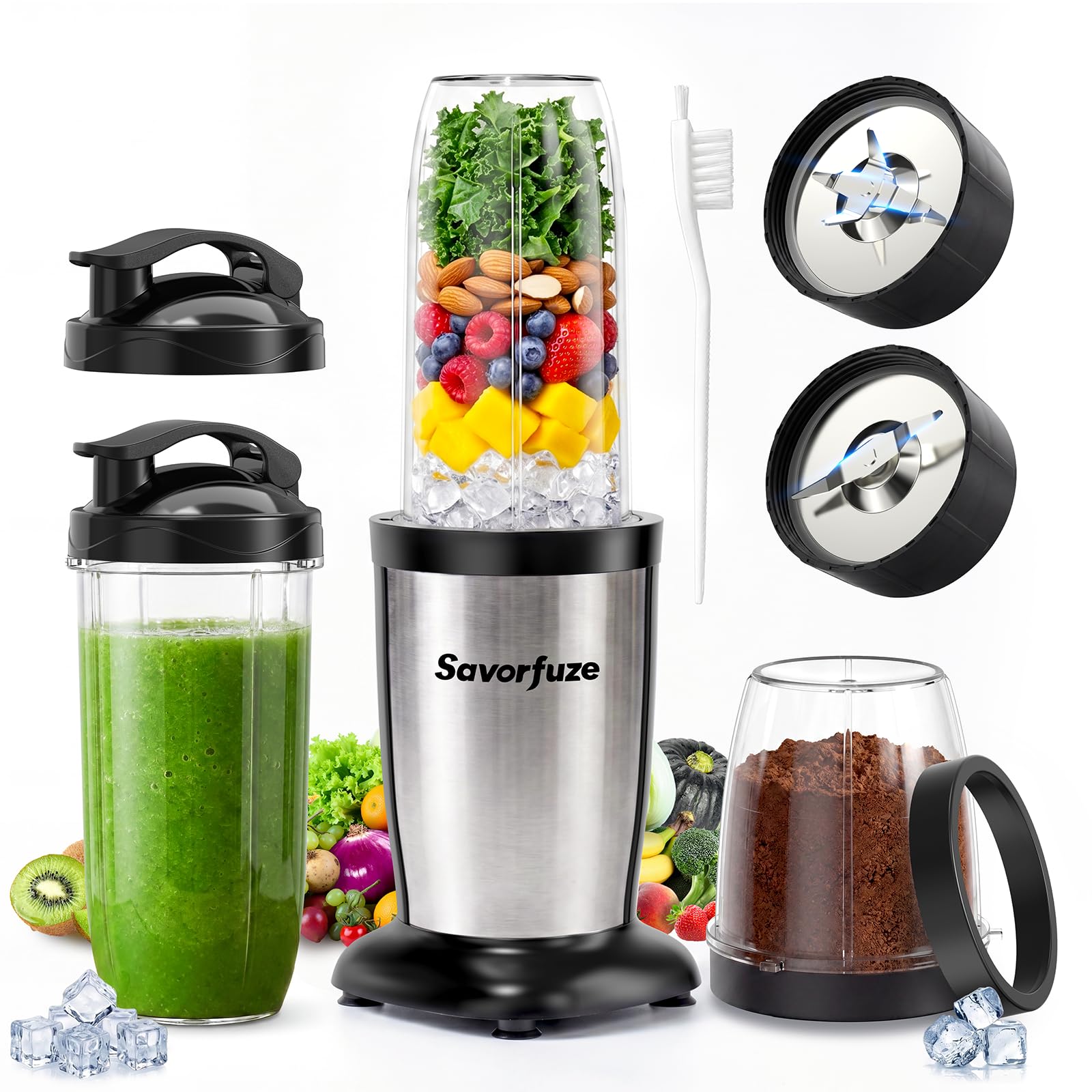 Smoothie Blender Grinder Combo, Countertop Blender Smoothies and Shakes | 16-in-1 Single Serve Smoothie Maker with 2x To-Go Cup & 10oz Grinding Cup, Blender Protein Shakes & Spices, Max 900W