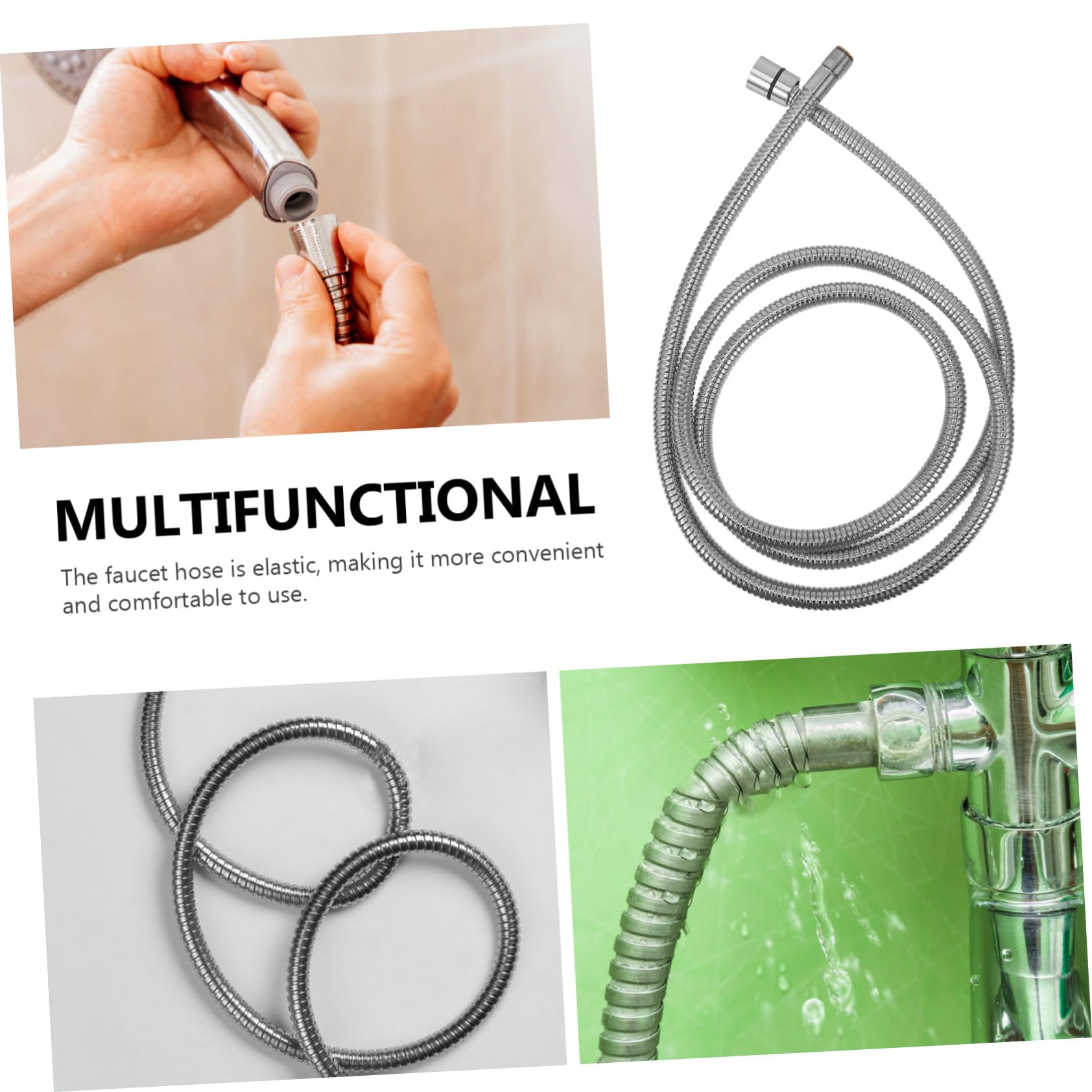 Manguera de ducha flexible de alta presión de acero inoxidable de 2 m, antitorceduras, conector roscado macho y hembra, ideal para grifos de baño, y fiable
