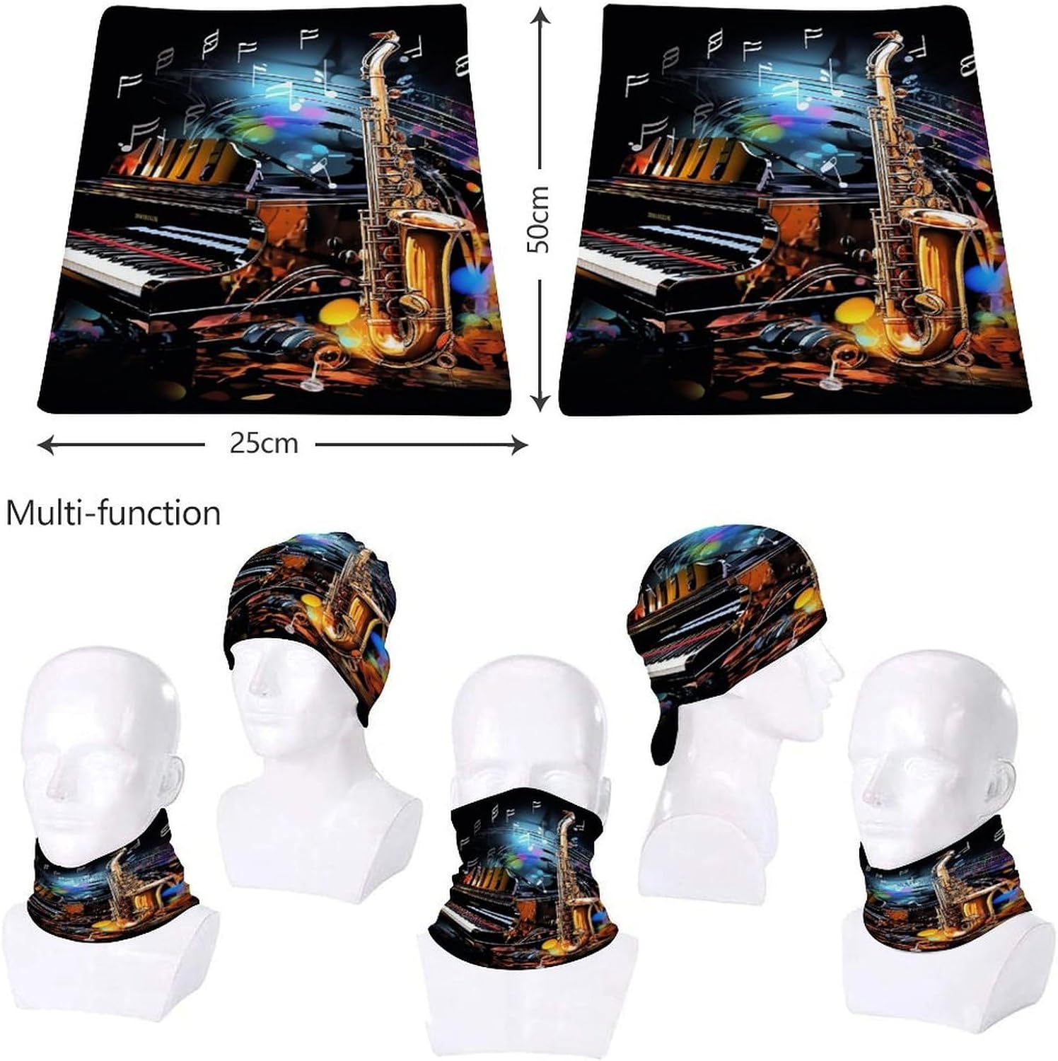 Sun UV Protection Neck Gaiter Upf 50+ Balaclava Ski Saxophone And Piano Face Mask Summer Face Cover Scarf Breathable Bandana for Fishing Hunting Kayaking Hiking Cycling Outdoor Activities