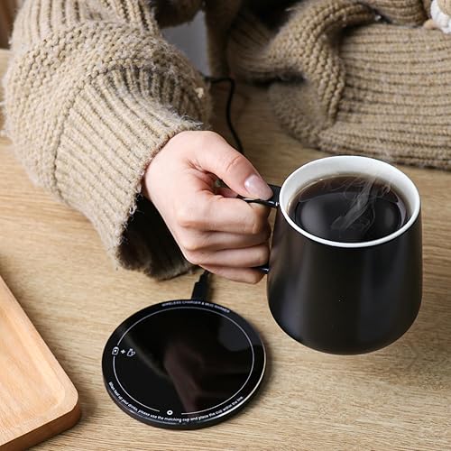 Miniatura 4 de APEKX Calentador de taza de carga inalámbrica regulación inteligente de temperatura a 131 F para comodidad en el hogar y la oficina, color negro