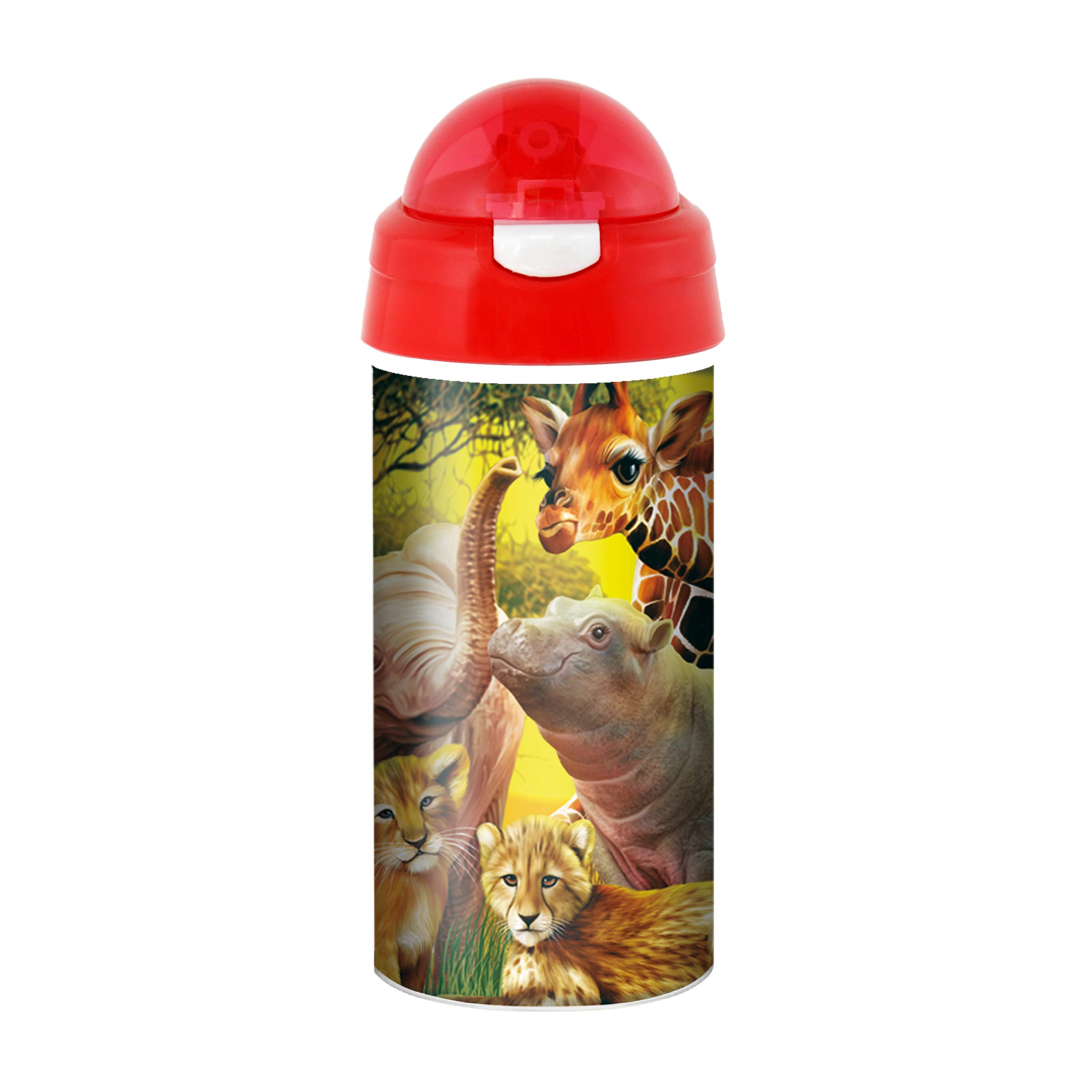 3D LiveLife Drinking Bottle - Kissing Cousins from Deluxebase. 3D Lenticular Safari Animal Water Bottle with Straw. 20oz kids water bottle with original artwork from renowned artist, Michael Searle