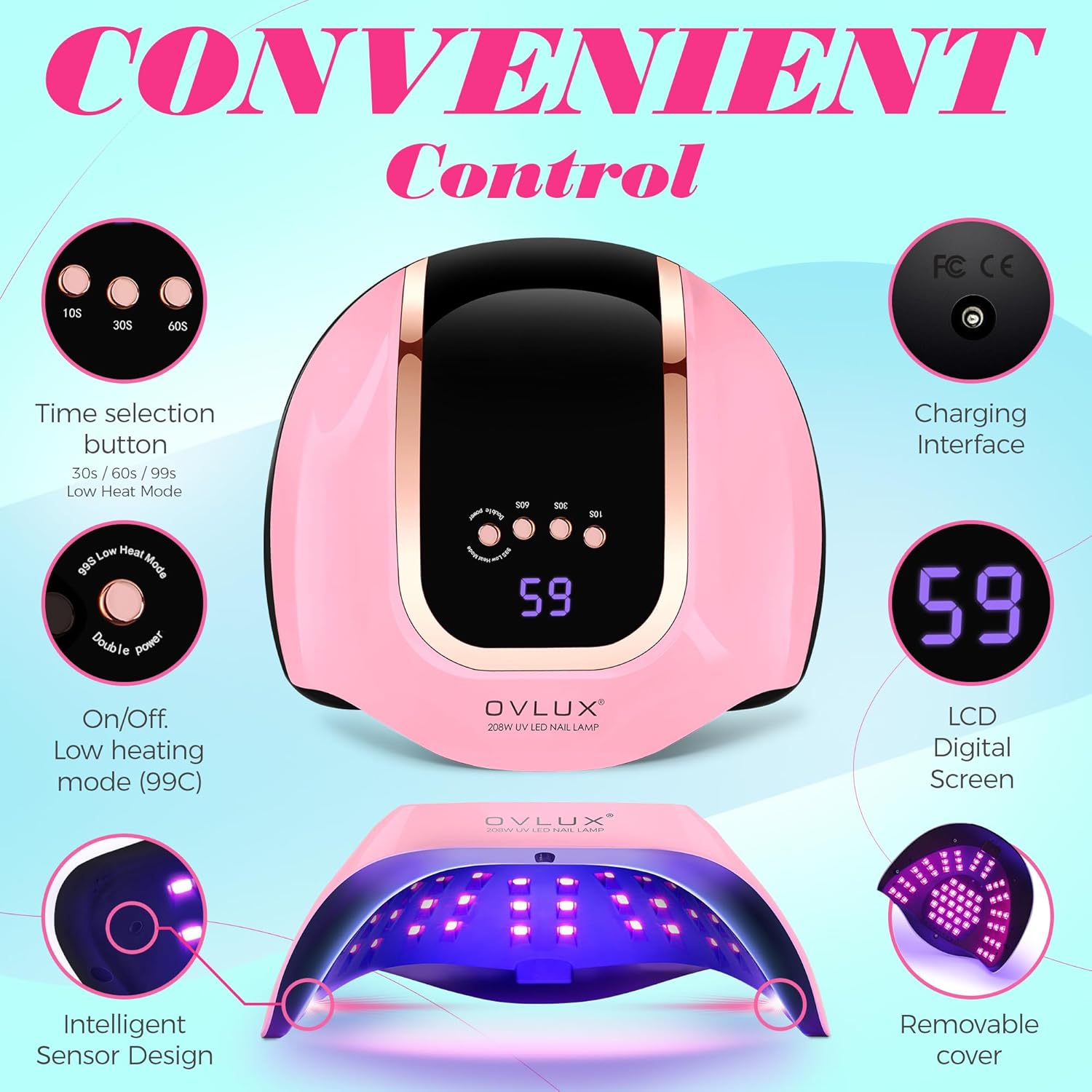 UV Light for Nails - 208W UV LED Nail Lamp with 66 Beads, Professional Nail Dryer for Quick Drying - lampara led para uñas Profesional