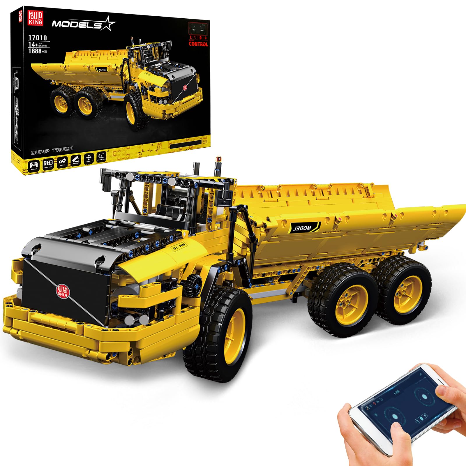 Mould King 17010 Technique Dumper articulé, 6 x 6 APP télécommandé, Briques de Serrage avec Moteur, véhicule de Construction pour Adultes (1888 + PCS)