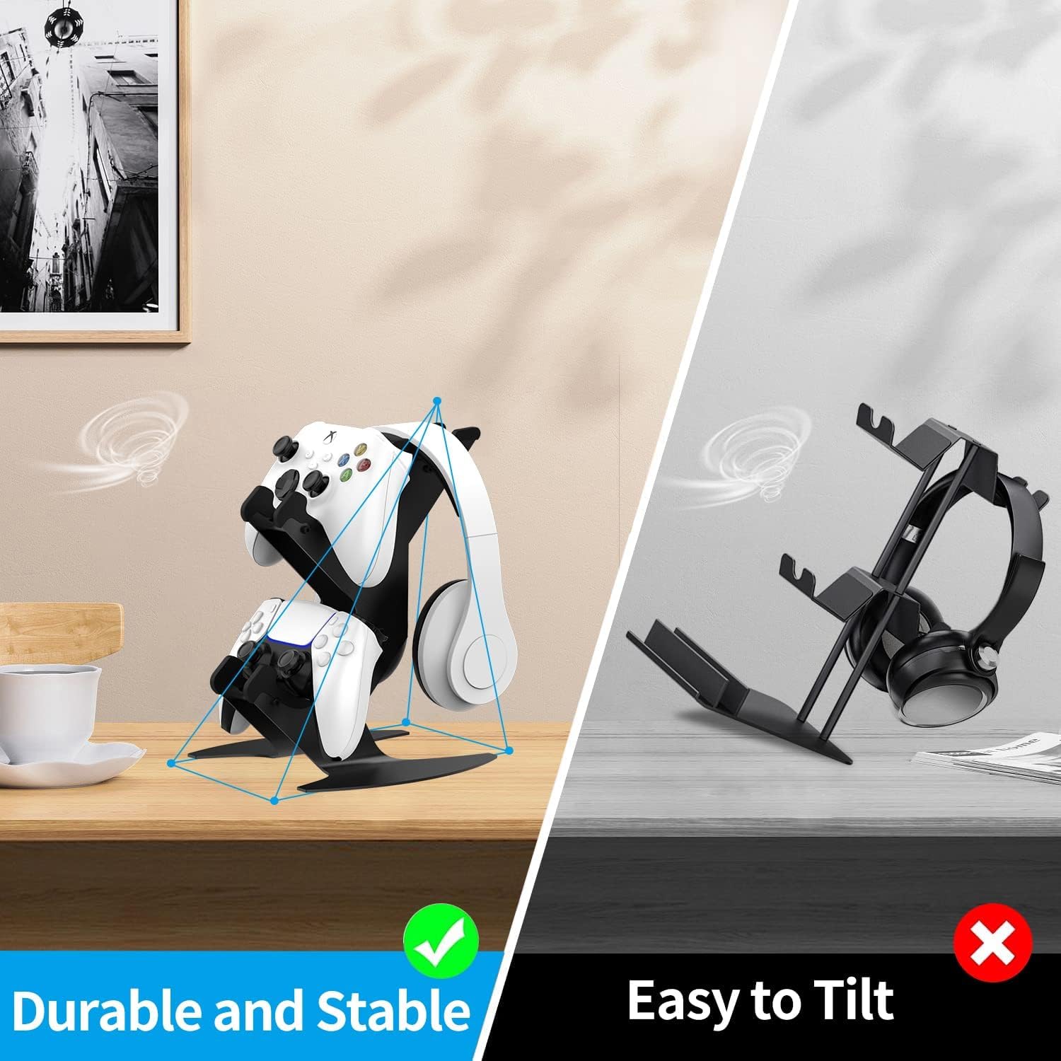 NBCP Soporte para Mando de Juegos, Soporte para Cascos con Mando de Multifunción para Xbox Series/Xbox One/PS5/PS4/Switch, Accesorios para Controller y Auriculare de Material Metálico