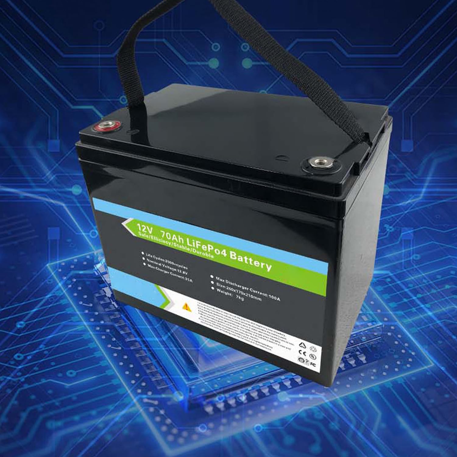 Paquete batería LiFePO4 Ciclo Profundo 12V 70AH batería Litio Respaldo 12,8V con BMS para Bomba sumidero/Motor Pesca por curricán/Sistema Solar/batería Silla Ruedas Movilidad