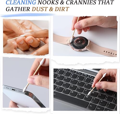 Miniatura 6 de 700 hisopos de algodón de doble punta con 1 dispensador de soporte transparente, puntas de doble precisión con palo de bambú, 100% algodón natural,