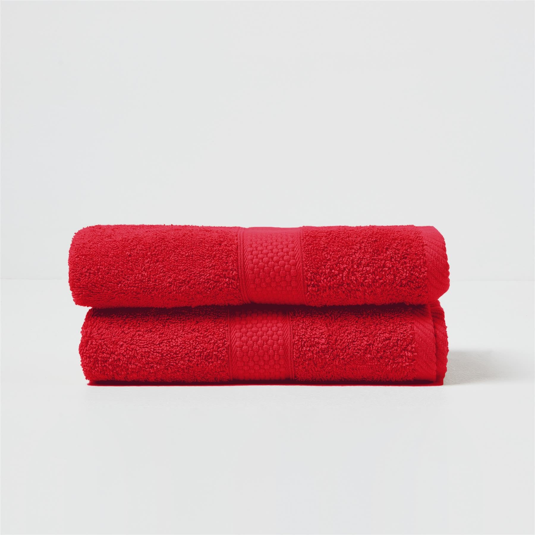 HOMESCAPES Red Turkish Cotton Set of 2 Hand Towels Super Soft Thick & Absorbent 500 GSM Towel Heavy Weight for everyday Luxury