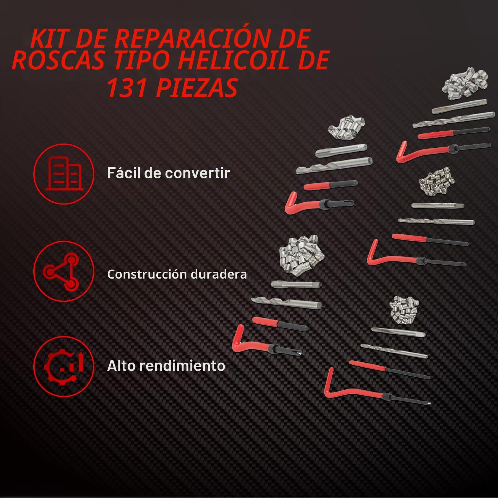 Helicoil - Juego de reparación de roscas (131 piezas, repuesto para M5, M6, M8, M10, M12)