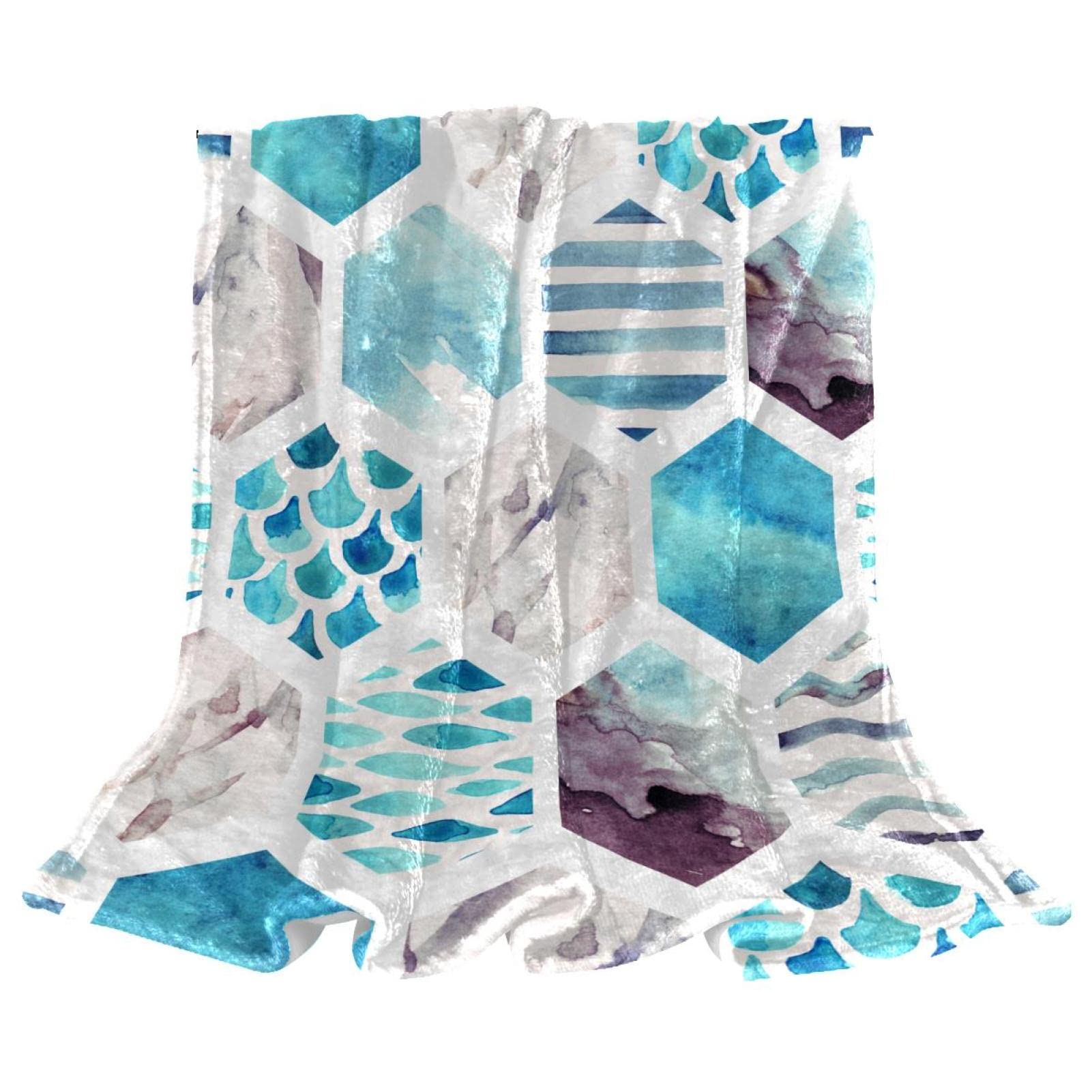 Couverture polaire plaid lit canapé écailles hexagonales marine