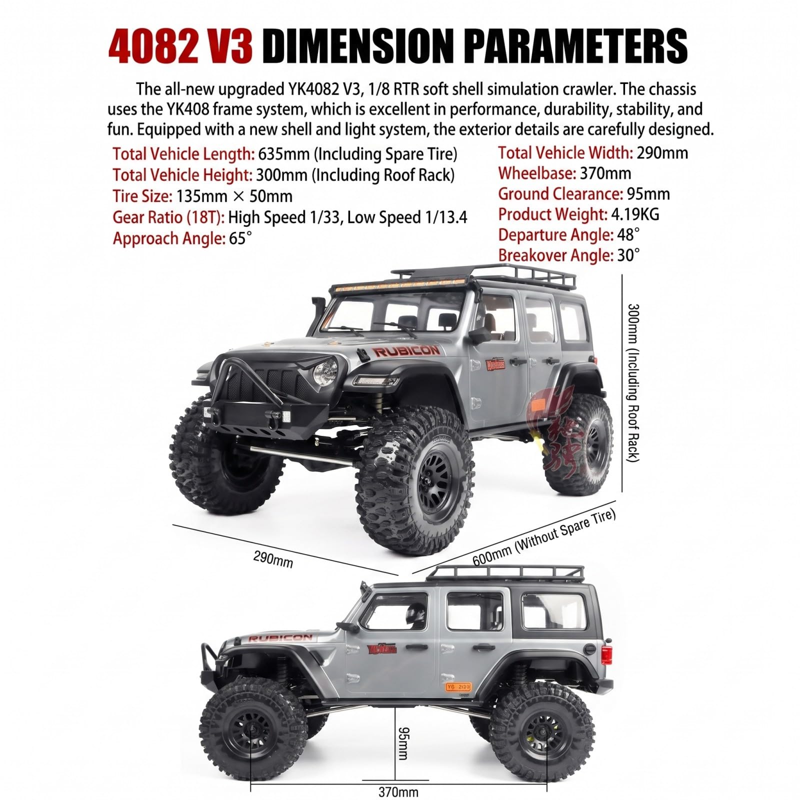 1:8 4WD RC Crawler con transmisión de dos velocidades, accionamiento