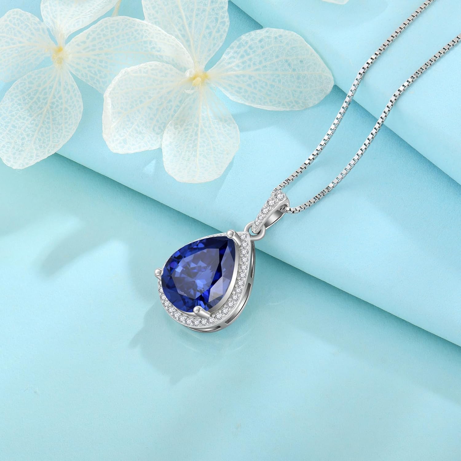 FJ Teardrop Pendant Necklace 925 Sterling Silver Birthstone Jewelry Gifts for Women - Image 3