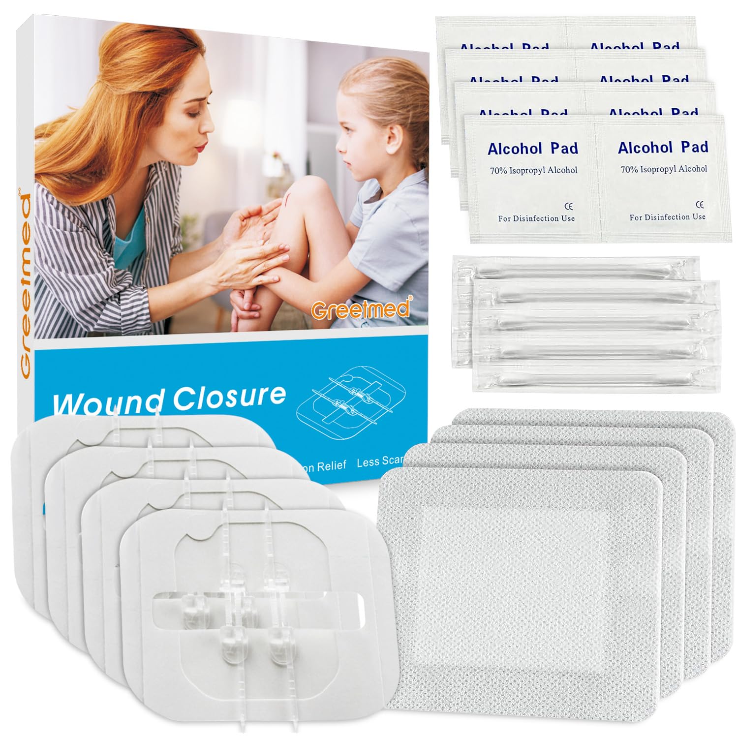 Emergency Wound Closure Strips 4Pcs Butterfly Bandages for Wound Care, Zip Stitch Bandaids Steri Strips Wound Closure, Stitchless Painless Laceration Closure Kit