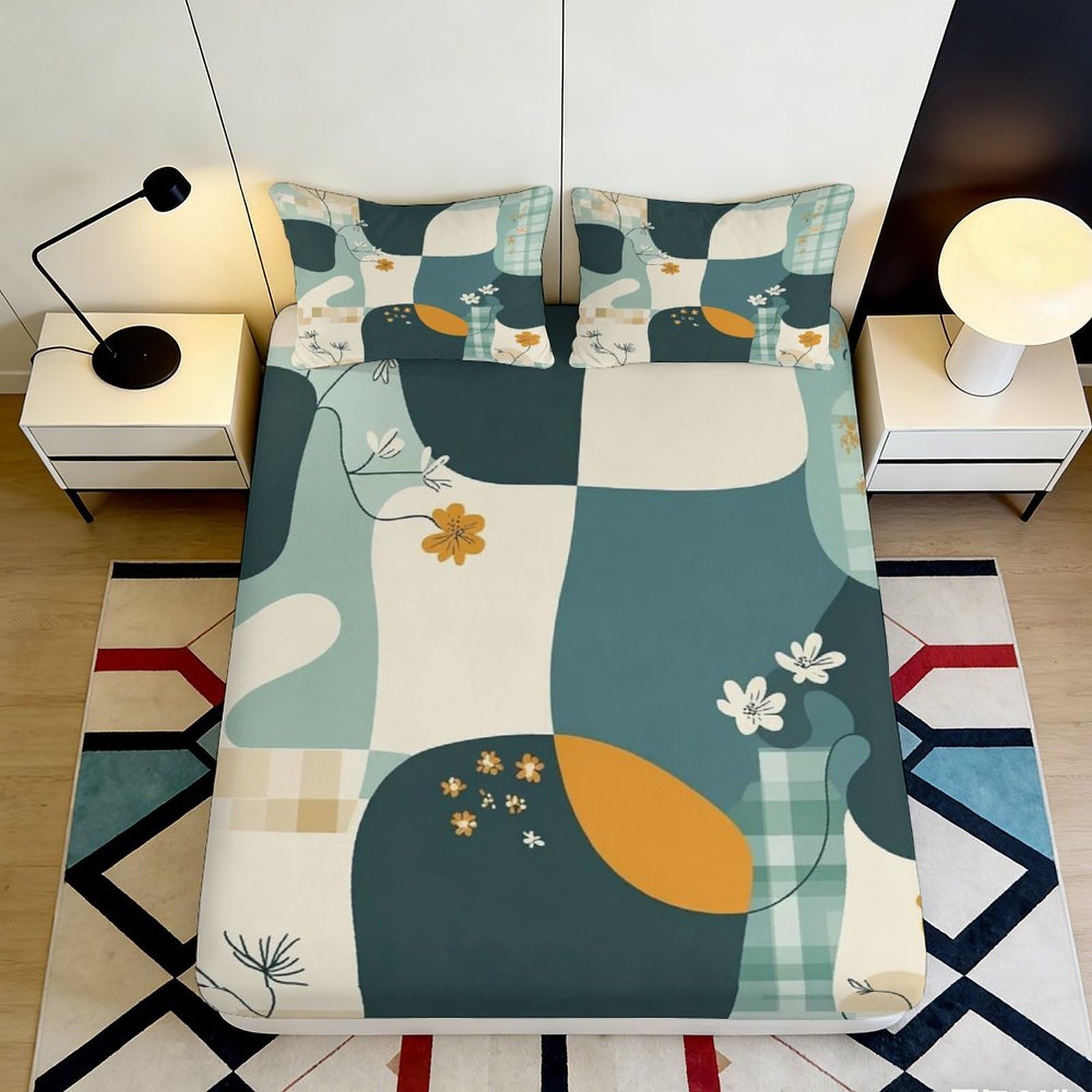 Uxinyoume Style-5 3D Printed Abstract Patchwork Fitted Sheet Microfiber Soft Art Geometric Bed Cover For Bedroom Dorm Guest Room Decor 90X200x25cm